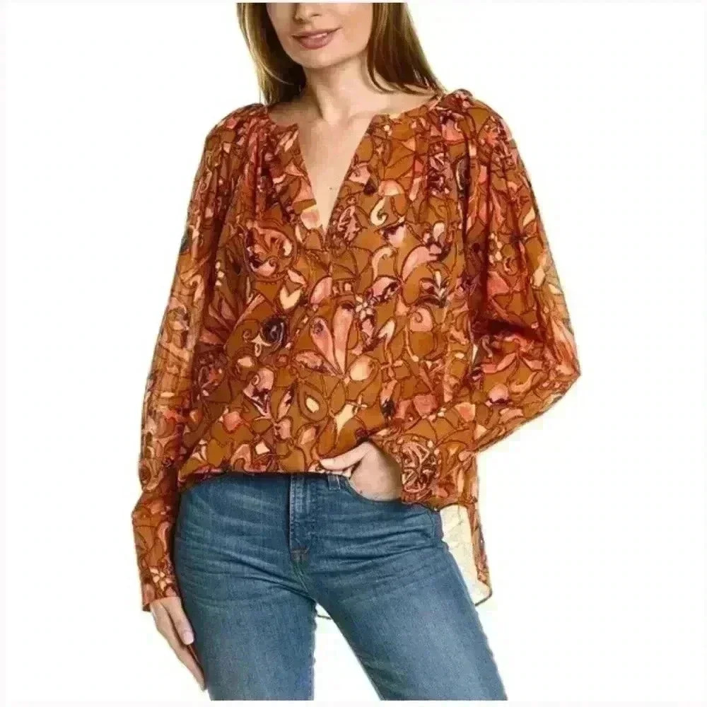 A.L.C. Floral Oversized Blouse Size 6 NWT Boho Cotton Long Sleeve